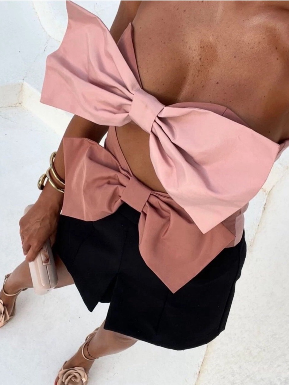 Zara Pink Bow Strapless Top